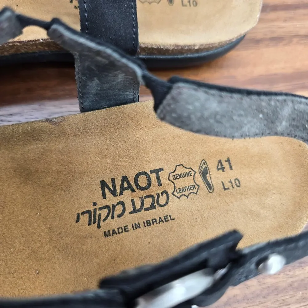 Naot Sabrina Sandals Womens 10 41 Black Cheetah Print Leather Harness Slip On